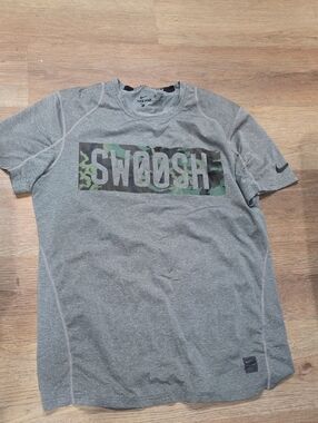 Nike Gray Performance Tee with Green Camo Swoosh
